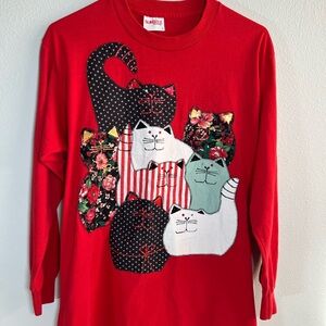 Vintage Sunbelt Red Cat Design long sleeve shirt L